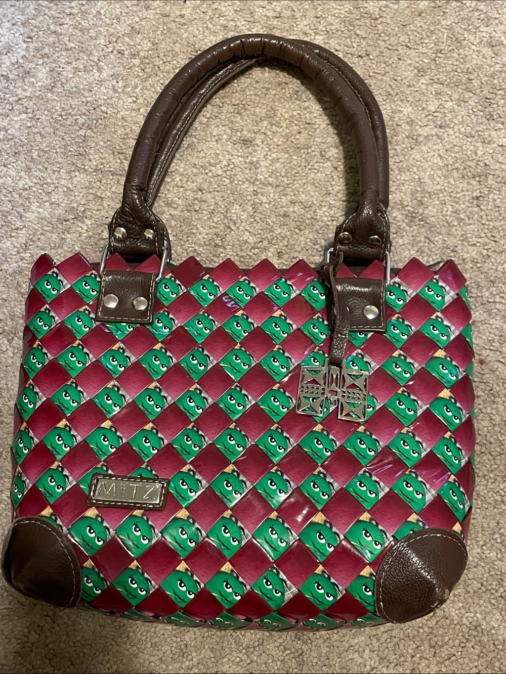 Mitz Hand Woven Green M&M purse